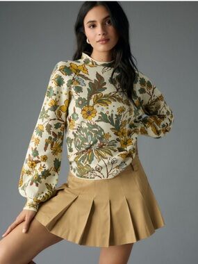 Anthropologie Beatriz Botanical Jacquard Mock Neck Sweater S